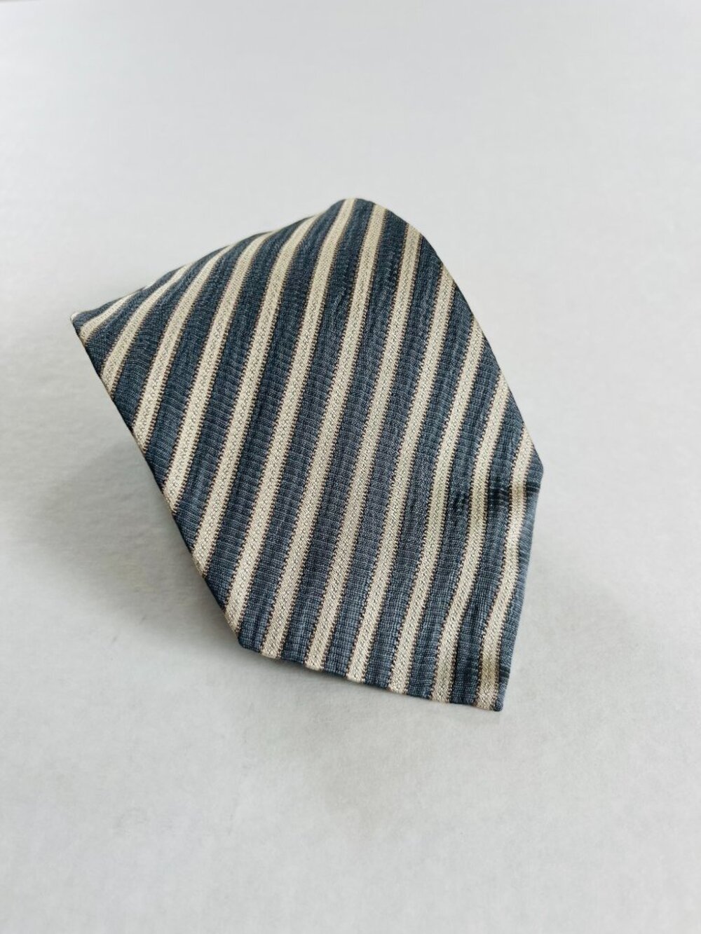 Emporio Armani Silver Gray Striped Silk Necktie Made in Italy